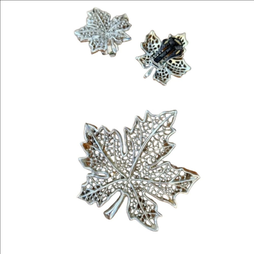 Sarah Covington Vintage silver Leaf Brooch Set